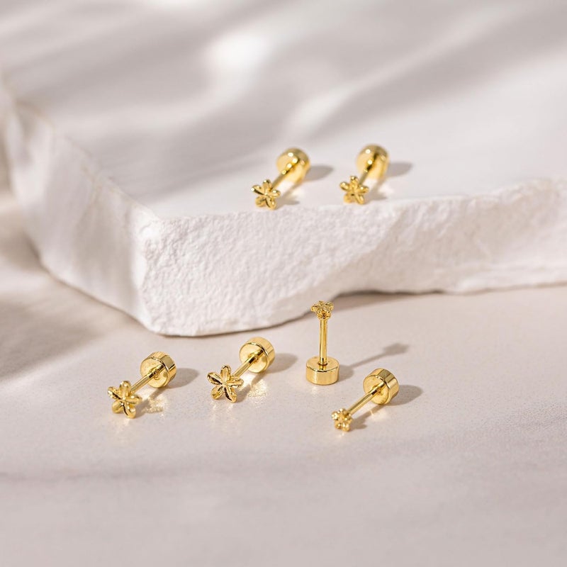VRIUA 20G Tiny Flat Back Earrings for Women - 14K Gold/Silver Plated Small Flat Back Stud Earrings Hypoallergenic Cartilage Helix Piercing Jewelry - Image 5